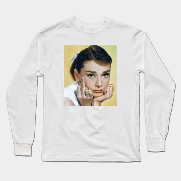 Audrey Hepburn Middle Finger Long Sleeve T-Shirt by tawmek